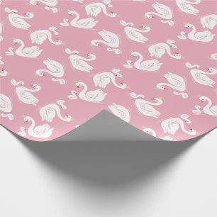 Swans Baby Shower Bird with Crown Theme Pink Wrapping Paper