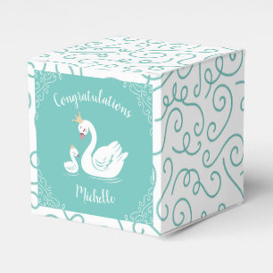 Swans Baby Shower Bird with Crown Theme Teal Favor Box