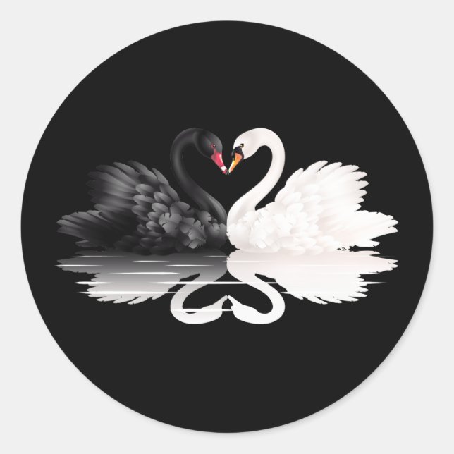 Swans Black Round Stickers (Front)