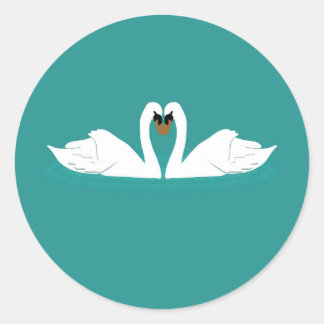 Swans couple on blue sticker