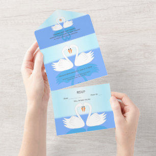Swans Design Wedding All In One Invitation