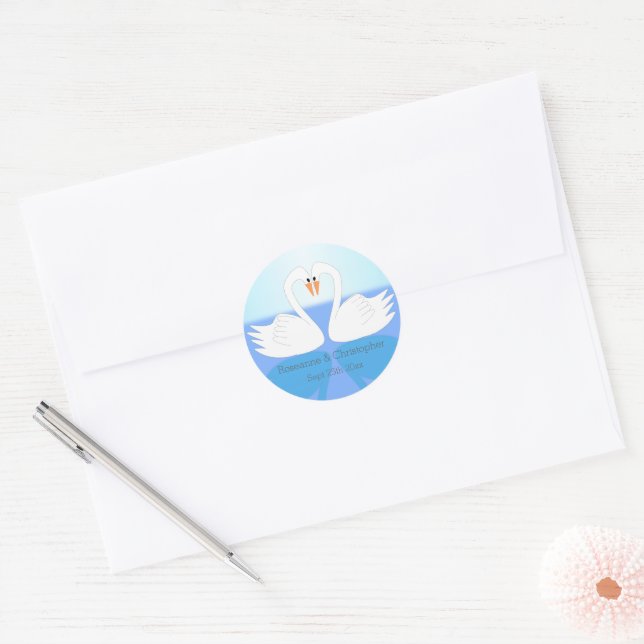 Swans Design Wedding Classic Round Sticker (Envelope)