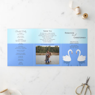 Swans Design Wedding Program Tri-Fold Programme