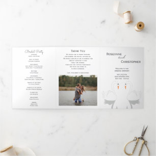 Swans Design Wedding Program Tri-Fold Programme