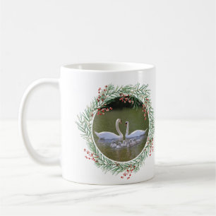 Swans Family Christmas Wreath Personalized Coffee Mug