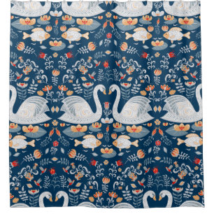 Swans, fish, flowers, folk pattern.