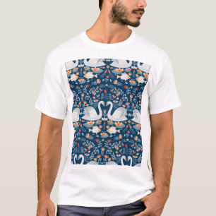 Swans, fish, flowers, folk pattern. T-Shirt