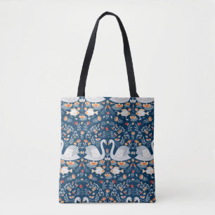 Swans, fish, flowers, folk pattern. tote bag
