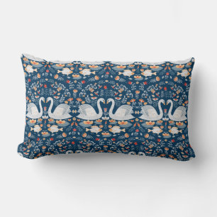 Swans,fish,flowers on a blue background. Decorativ Lumbar Pillow