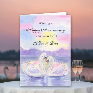 Swans For Mom and Dad Happy Wedding Anniversary Card