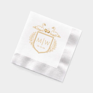 Swans Hearts Crest 2 Initial Wedding Monogram Foil Napkins