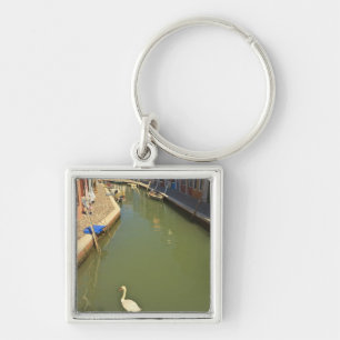 Swans in canal, Burano Island, Venice, Italy Keychain