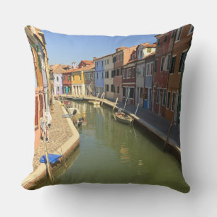 Swans in canal, Burano Island, Venice, Italy Throw Pillow