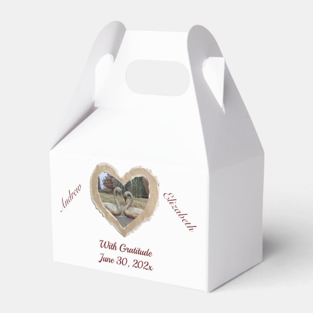 Swans in heart wedding  favor box (Front Side)