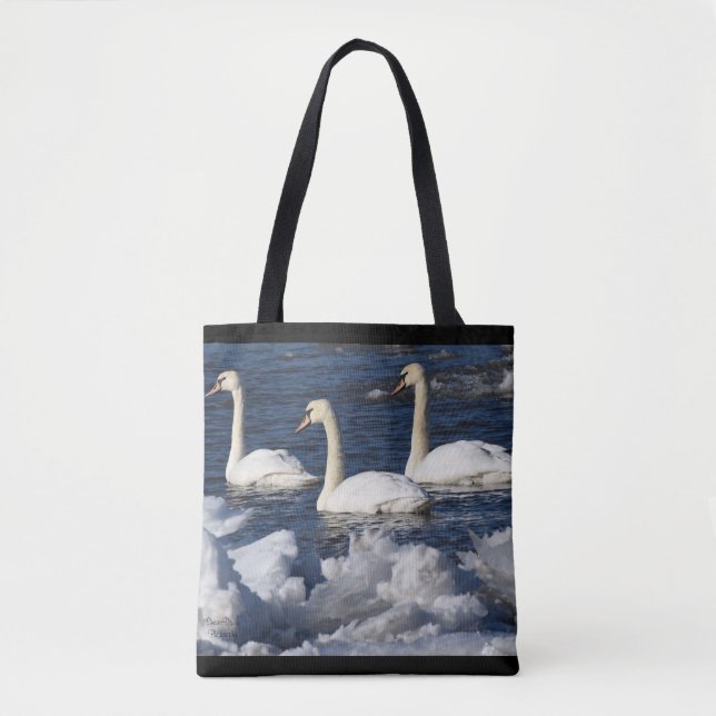 Swans in Icey River Tote Bag (Front)