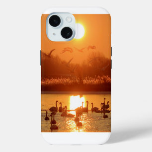 Swans in Lake at Sunset iPhone 15 Case