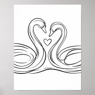 Swans in Love Line Art Poster Irish Wildlife 