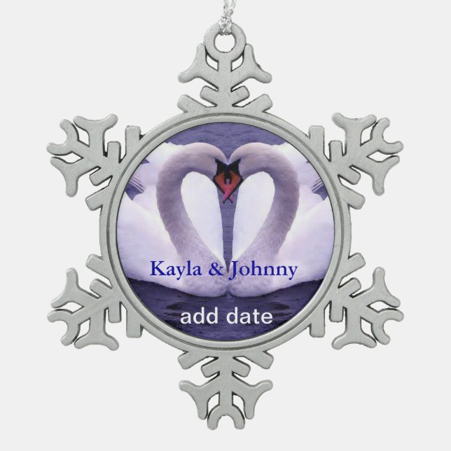 Swans in LOVE Pewter Snowflake Ornament (Front)