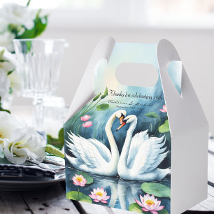 Swans In Love Watercolor Lotus Lake Wedding Favor Box