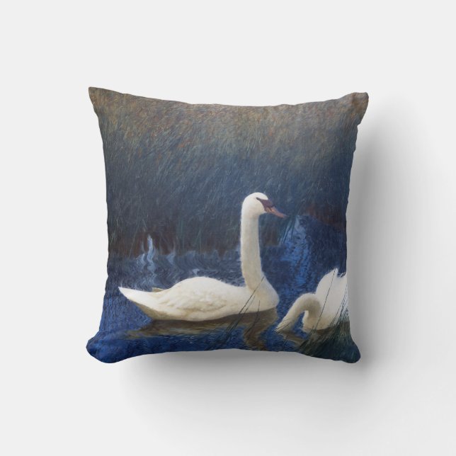 Swans in Reeds, Bruno Liljefors Throw Pillow (Front)