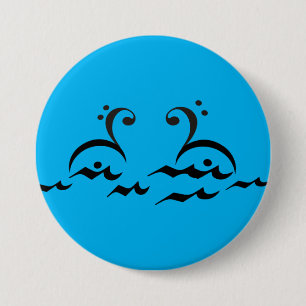 Swans, music symbols, bass clef, fermata, 3 inch round button