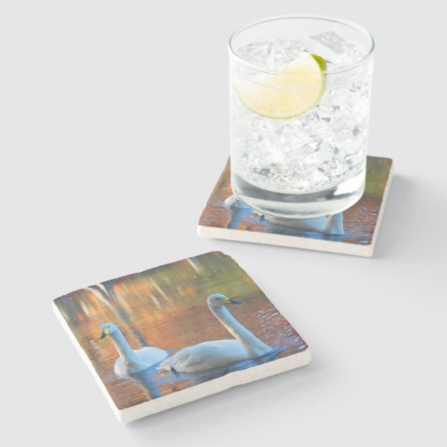 Swans on a Pond Stone Coaster (Side)
