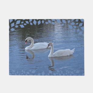 Swans on Blue Water Doormat
