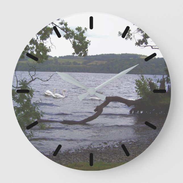 Swans on Loch Lomond Large Clock (Front)