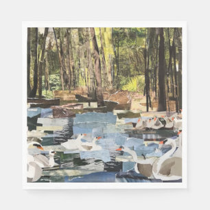 "Swans On The River" Cut Paper by Willowcatdesigns Napkin
