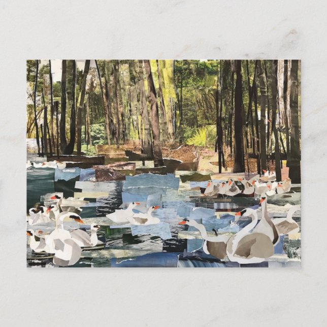 "Swans On The River" Cut Paper by Willowcatdesigns Postcard (Front)