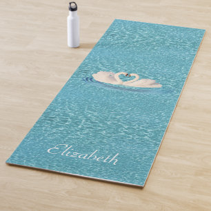 Swans & Personalized Name on Turquoise Yoga Mat