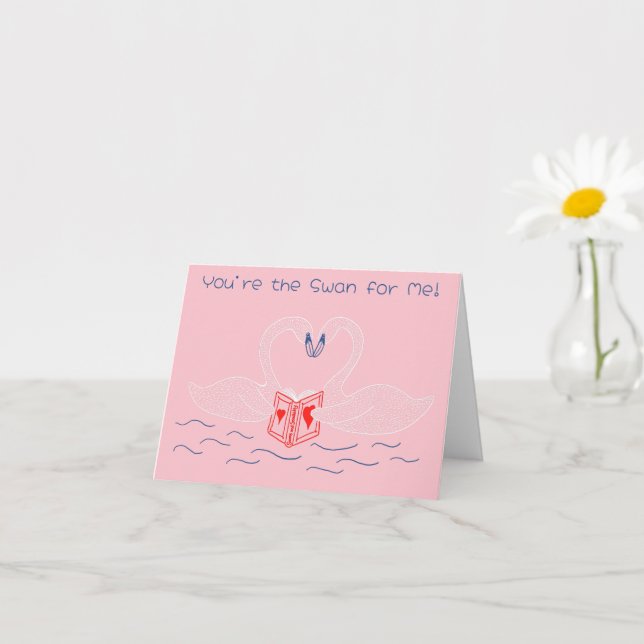 Swans Reading a Book Cute Valentine's Day Card (Small Plant)