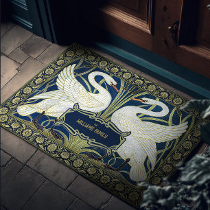 Swans Rush and Iris Art Deco Vintage Decor Doormat