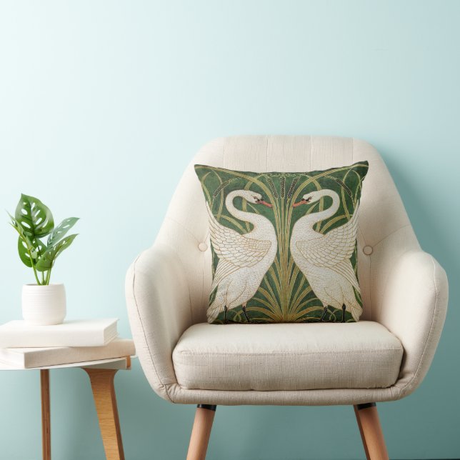 Swans Rush Iris Pattern Walter Crane Throw Pillow (Chair)