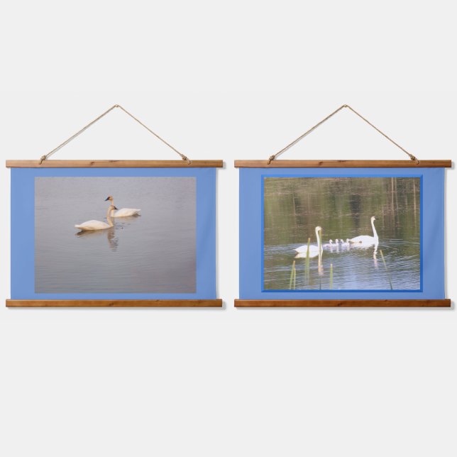 Swans Set of 2 Wood Topped Wall Tapestries (Double)