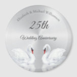 Swans Silver custom 25th Wedding Anniversary  Magnet<br><div class="desc">Two swans on a faux silver foil background. With a custom 25th wedding anniversary text in an elegant font.</div>