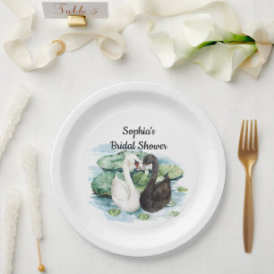 Swans Water Lilies Lake Romantic Bridal Shower Paper Plate