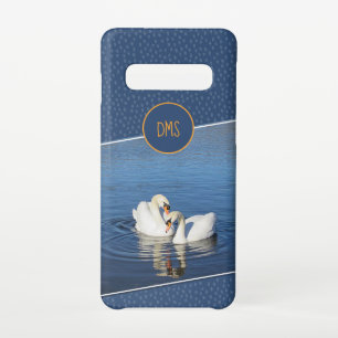 Swans with Blue Pattern Monogram Phone Case