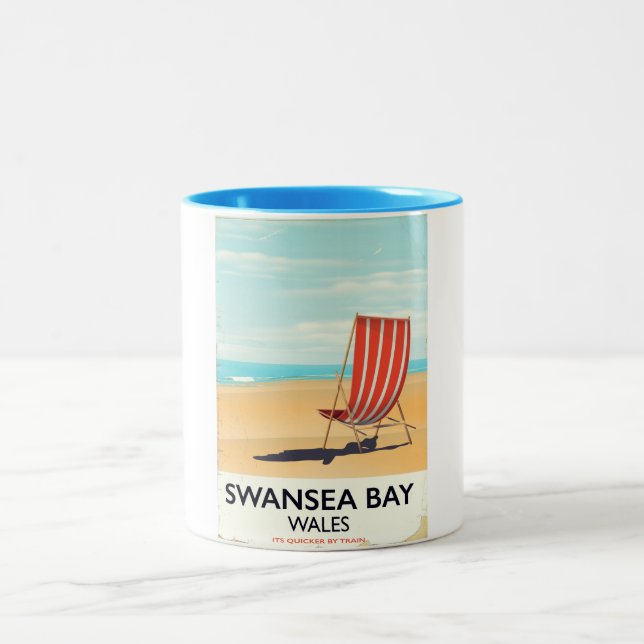 Swansea Bay Wales Seaside poster Two-Tone Coffee Mug (Center)
