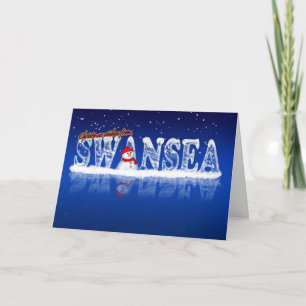 Swansea Christmas Card - Ice Text And Snowman