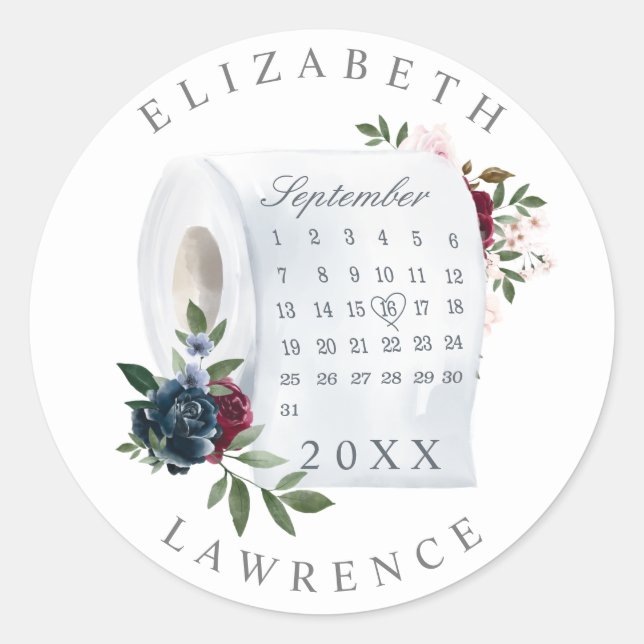 Swap the Date Red Rose Toilet Paper Roll Calendar Classic Round Sticker (Front)