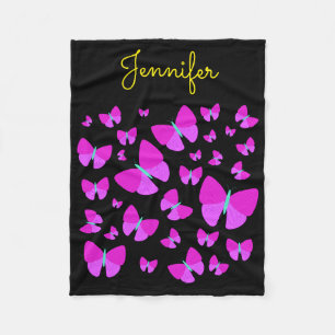 Swarm of Artistic Butterflies + Personalized Name Fleece Blanket