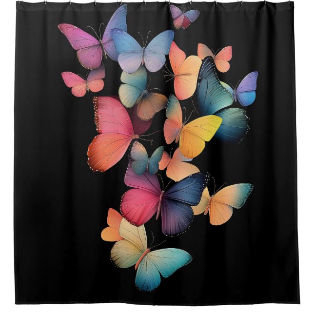 Swarm of Butterflies - Colourful Rainbow on Black (Front)