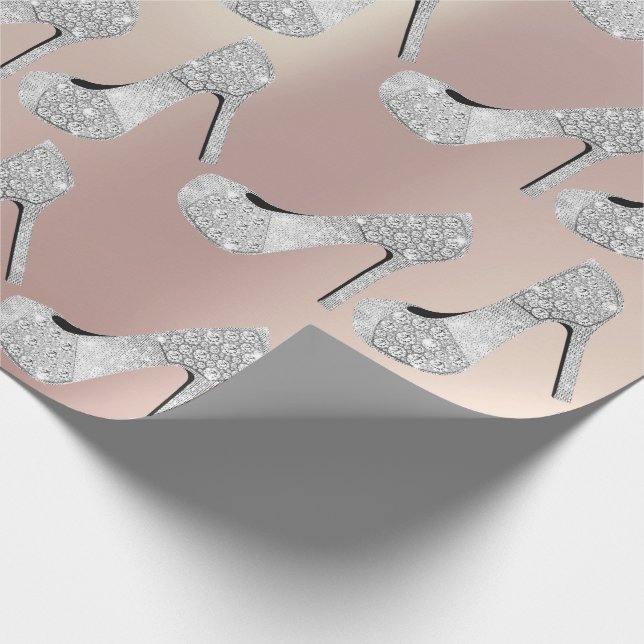 Swarovski Crystals Diamond High Heels Shoes Pearly Wrapping Paper (Corner)