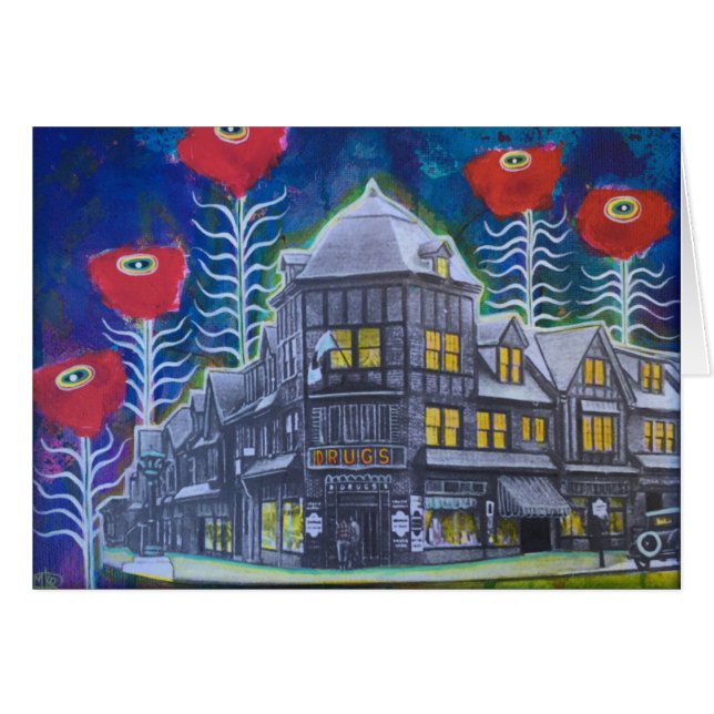 Swarthmore downtown with poppies includes envelope (Front Horizontal)