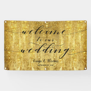 Swash Calligraphy Sparkling Gold Welcome Wedding Banner