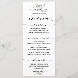 Swash Font Calligraphy Black White Classic Wedding Menu
