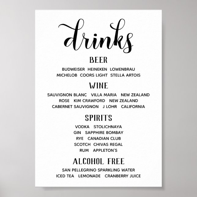 Swash Font Calligraphy Classic Bar Menu Sign (Front)