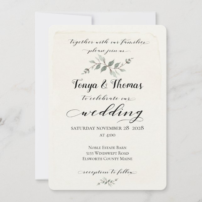 Swash Font Calligraphy Rustic Ivory Light Wedding Invitation (Front)