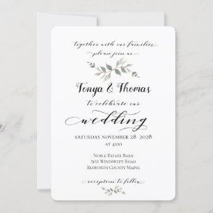 Swash Font Calligraphy Wedding Black White Invitation